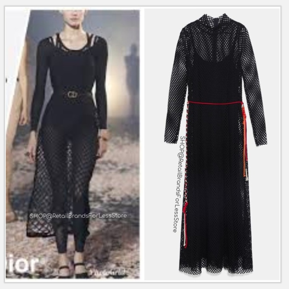 ZARA Black Fishnet Crochet Lined Maxi Dress with Corded Belt $129.90 - Picture 12 of 13